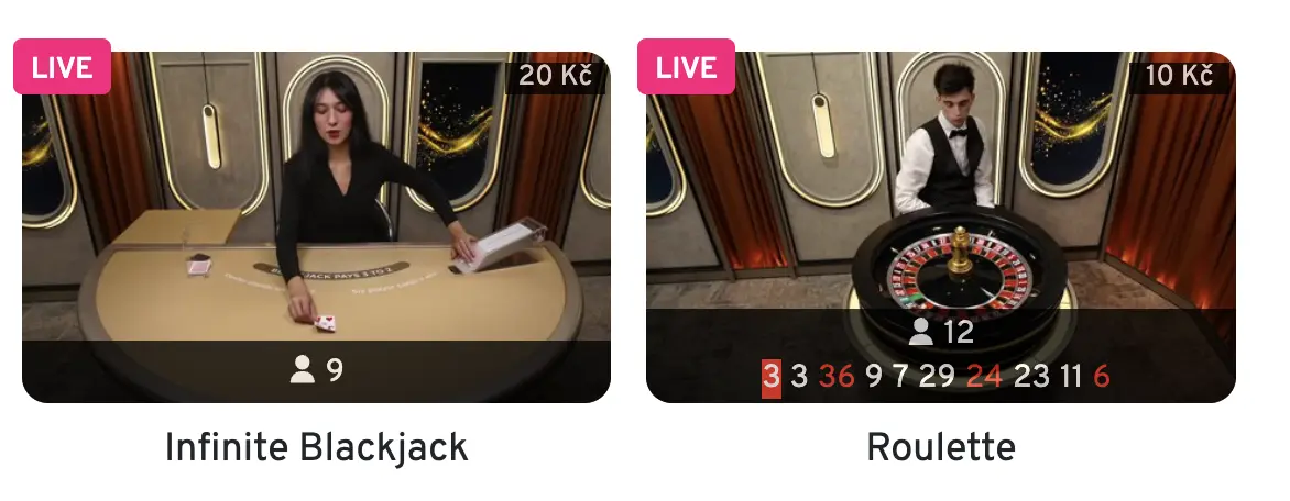 Živé kasino v Apollo Games – hrajte Infinite Blackjack a Roulette Apollo Games – živé kasino hry Infinite Blackjack a Roulette s minimální sázkou 20 Kč a 10 Kč