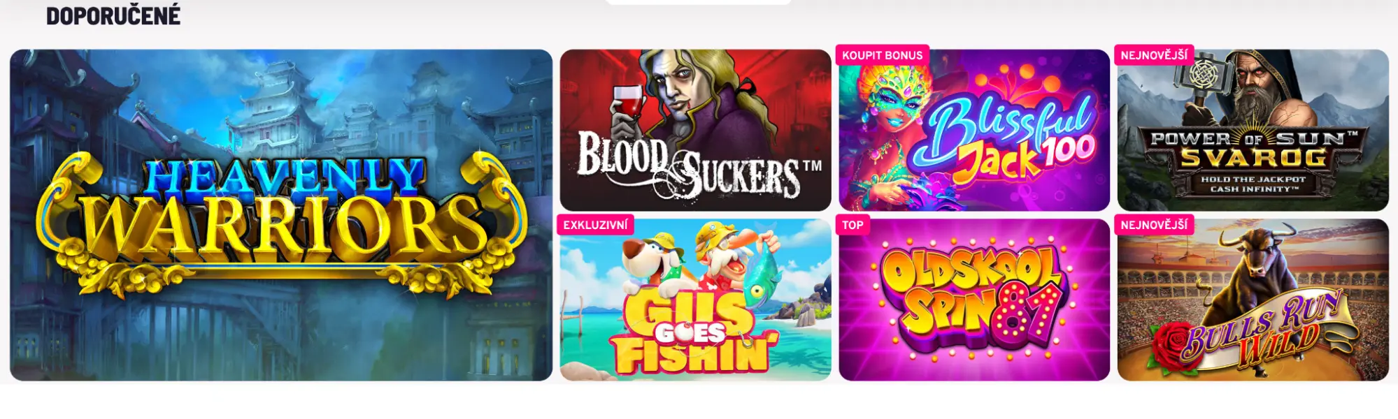 Doporučené výherní automaty v Apollo Games – hrajte nejoblíbenější sloty Doporučené online automaty – Heavenly Warriors, Blood Suckers, Blissful Jack 100, Power of Sun Svarog, Gus Goes Fishin’, Oldskool Spin 81, Bulls Run Wild